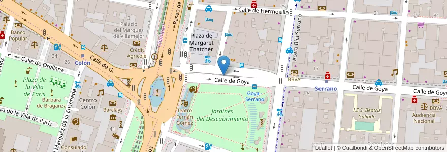 Mapa de ubicacion de Plaza de Colón en اسپانیا, بخش خودمختار مادرید, بخش خودمختار مادرید, Área Metropolitana De Madrid Y Corredor Del Henares, مادرید.