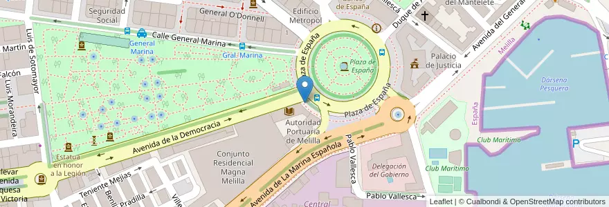 Mapa de ubicacion de Plaza de España (puerta de la biblioteca Municipal) en 西班牙, 梅利利亚, 梅利利亚.