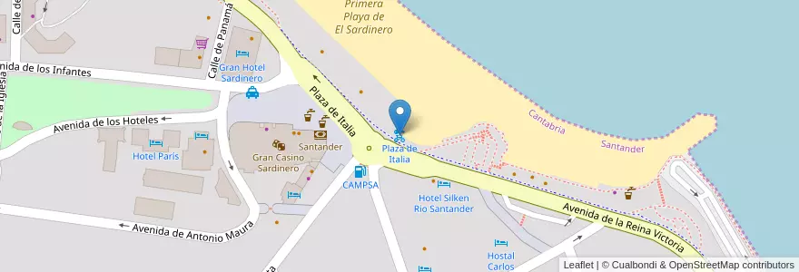 Mapa de ubicacion de Plaza de Italia en اسپانیا, Cantabria, استان کانتابریا, Santander, Santander.