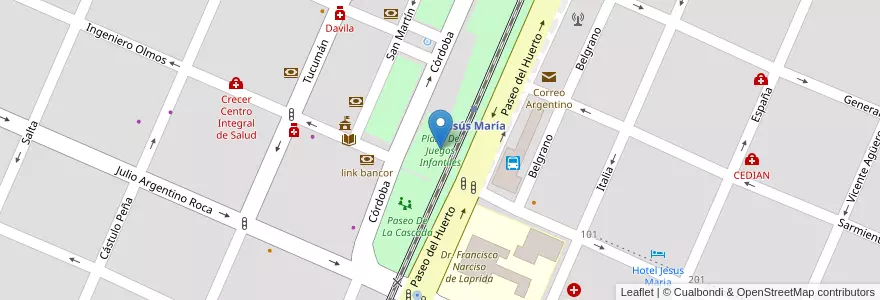 Mapa de ubicacion de Plaza De Juegos Infantiles en الأرجنتين, Córdoba, Departamento Colón, Pedanía Cañas.