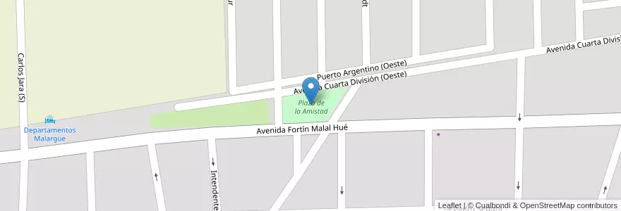 Mapa de ubicacion de Plaza de la Amistad en Argentina, Chile, Mendoza, Departamento Malargüe, Distrito Ciudad De Malargüe.