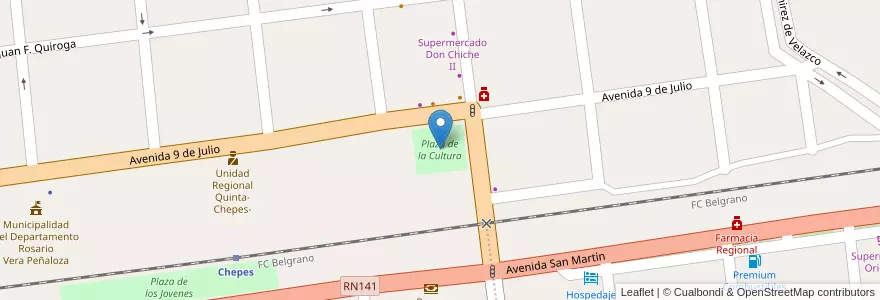 Mapa de ubicacion de Plaza de la Cultura en アルゼンチン, ラ・リオハ州, Departamento Rosario Vera Peñaloza, Chepes.