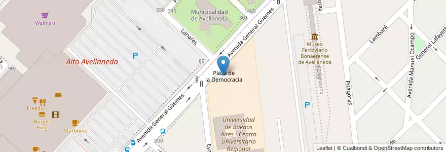 Mapa de ubicacion de Plaza de la Democracia en アルゼンチン, ブエノスアイレス州, Partido De Avellaneda, Avellaneda.