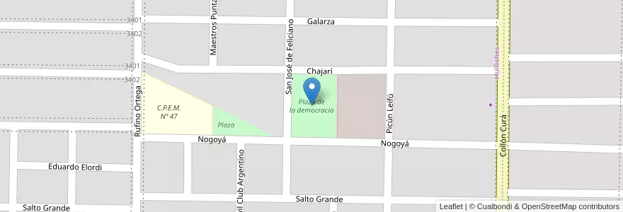 Mapa de ubicacion de Plaza de la democracia en الأرجنتين, تشيلي, نيوكوين, Departamento Confluencia, Municipio De Neuquén, Neuquén.