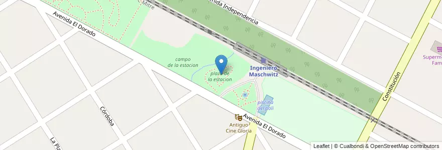 Mapa de ubicacion de plaza de la estacion en アルゼンチン, ブエノスアイレス州, Partido De Escobar, Ingeniero Maschwitz.