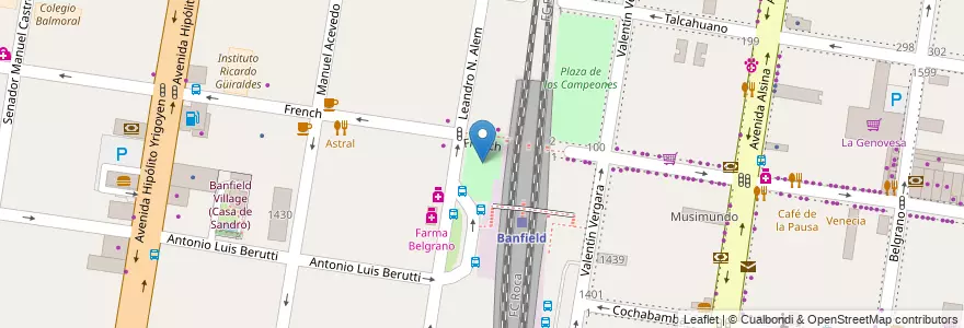 Mapa de ubicacion de Plaza de la estación en アルゼンチン, ブエノスアイレス州, Partido De Lomas De Zamora, Banfield.