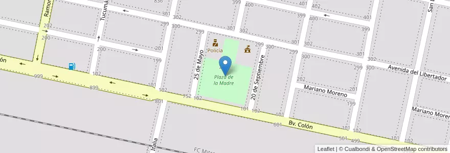 Mapa de ubicacion de Plaza de la Madre en آرژانتین, Córdoba, Departamento Marcos Juárez, Pedanía Espinillos, Municipio De Leones, Leones.