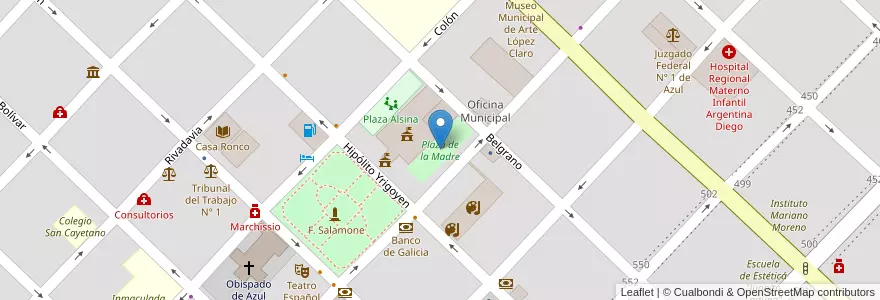 Mapa de ubicacion de Plaza de la Madre en アルゼンチン, ブエノスアイレス州, Partido De Azul.