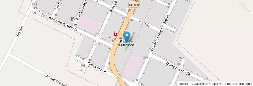 Mapa de ubicacion de Plaza de la Memoria en Arjantin, Buenos Aires, Partido De Pergamino, Guerrico.