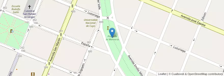 Mapa de ubicacion de Plaza de la Memoria en アルゼンチン, チリ, メンドーサ州, San Rafael, Distrito Ciudad De San Rafael, Departamento San Rafael.