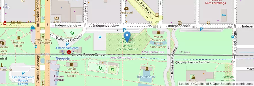 Mapa de ubicacion de Plaza de la Memoria, La Vida y El Compromiso en Argentina, Cile, Provincia Di Neuquén, Departamento Confluencia, Municipio De Neuquén, Neuquén.