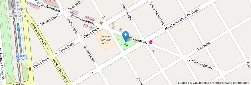 Mapa de ubicacion de Plaza de la Nueve en آرژانتین, استان بوئنوس آیرس, Partido De Almirante Brown, Longchamps.