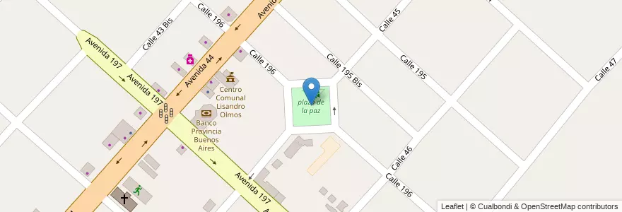 Mapa de ubicacion de plaza de la paz, Lisandro Olmos en アルゼンチン, ブエノスアイレス州, Partido De La Plata, Lisandro Olmos.