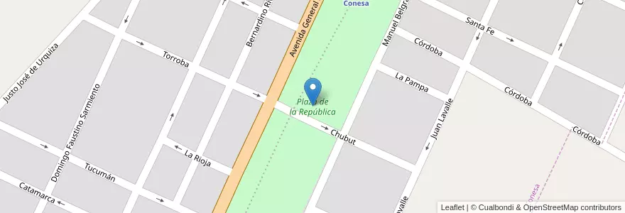 Mapa de ubicacion de Plaza de la República en الأرجنتين, بوينس آيرس, Partido De San Nicolás, Conesa.