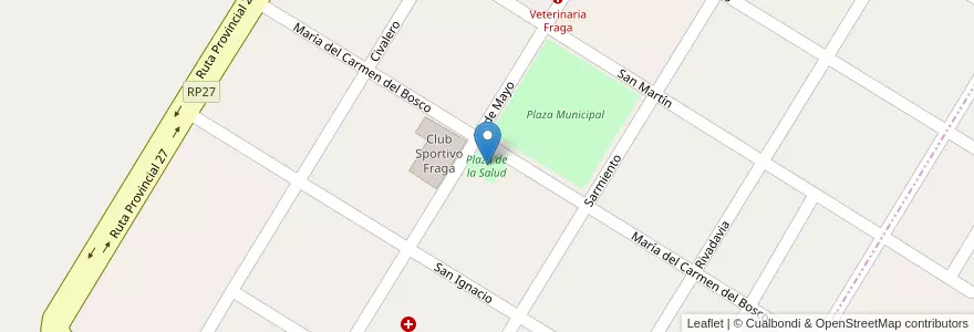 Mapa de ubicacion de Plaza de la Salud en アルゼンチン, サンルイス州, Coronel Pringles, Comisión Municipal De Fraga.