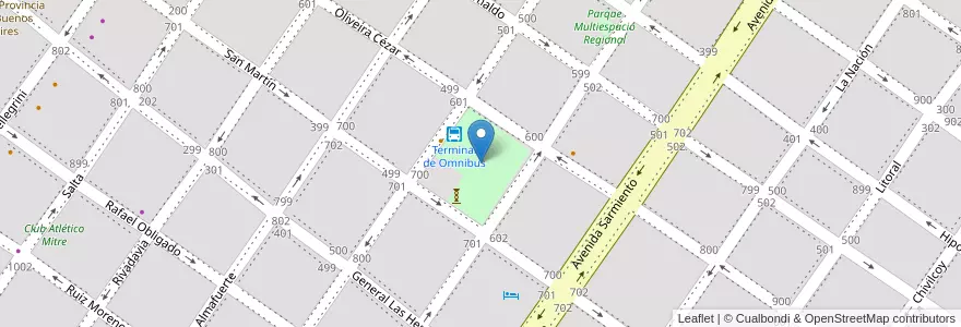 Mapa de ubicacion de Plaza de la Terminal de Omnibus de San Pedro en Argentina, Buenos Aires, Partido De San Pedro, San Pedro.