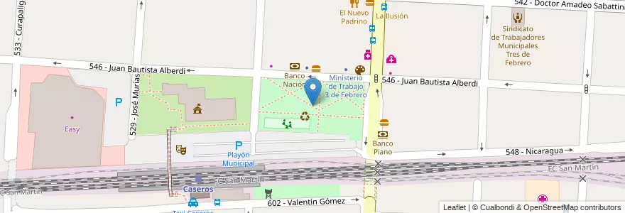 Mapa de ubicacion de Plaza de la Unidad Nacional en アルゼンチン, ブエノスアイレス州, Partido De Tres De Febrero, Caseros.