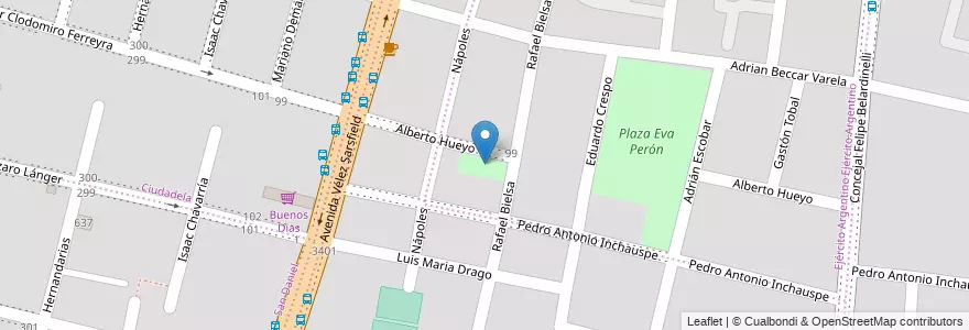 Mapa de ubicacion de Plaza de la Virgen de la Medalla Milagrosa en アルゼンチン, コルドバ州, Departamento Capital, Pedanía Capital, Córdoba, Municipio De Córdoba.