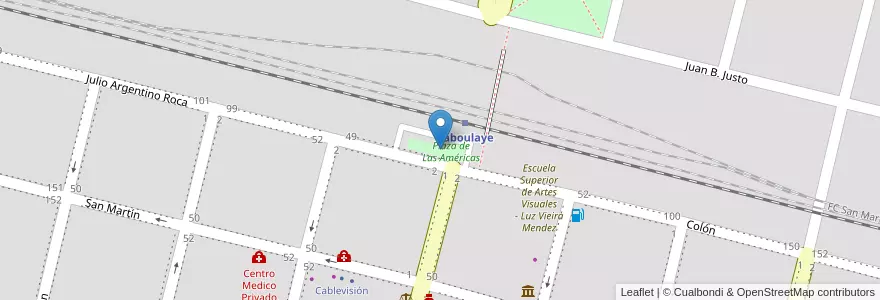 Mapa de ubicacion de Plaza de Las Américas en アルゼンチン, コルドバ州, Departamento Presidente Roque Sáenz Peña, Pedanía La Amarga, Municipio De Laboulaye, Laboulaye.