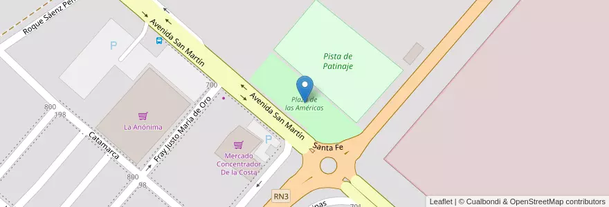 Mapa de ubicacion de Plaza de las Américas en الأرجنتين, محافظة تييرا ديل فويغو, تشيلي, Río Grande, Departamento Río Grande.