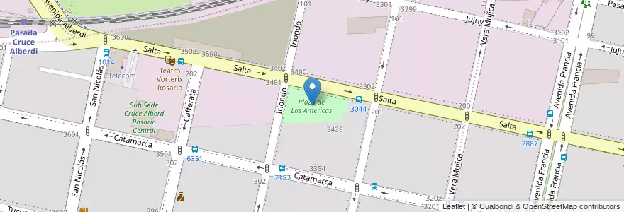 Mapa de ubicacion de Plaza de Las Americas en الأرجنتين, سانتا في, Departamento Rosario, Municipio De Rosario, روساريو.