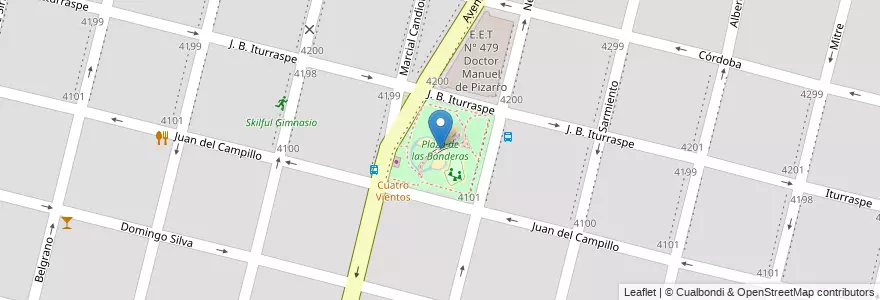 Mapa de ubicacion de Plaza de las Banderas en Arjantin, Santa Fe, Departamento La Capital, Santa Fe Capital, Santa Fe.