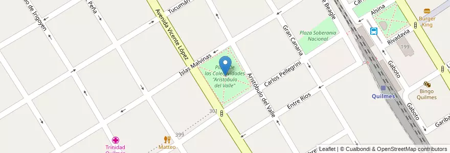 Mapa de ubicacion de Plaza De las Colectividades "Aristobulo del Valle" en Argentinien, Provinz Buenos Aires, Partido De Quilmes, Quilmes.