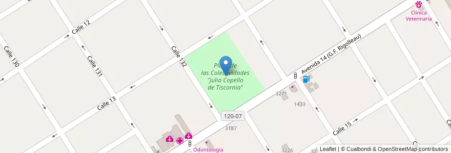 Mapa de ubicacion de Plaza de las Colectividades "Julia Copello de Tiscornia" en Arjantin, Buenos Aires, Partido De Berazategui, Berazategui.