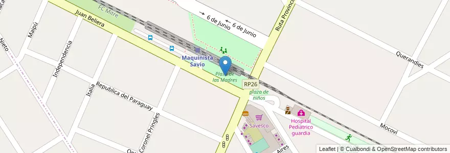 Mapa de ubicacion de Plaza de las Madres en アルゼンチン, ブエノスアイレス州, Partido De Escobar, Maquinista Savio.