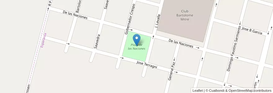 Mapa de ubicacion de Plaza de las Naciones en 아르헨티나, Santa Fe, Departamento Las Colonias, Municipio De Esperanza.
