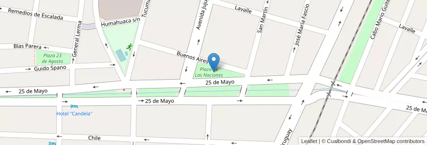 Mapa de ubicacion de Plaza de Las Naciones en アルゼンチン, フフイ州, Departamento San Pedro, Municipio De San Pedro De Jujuy.