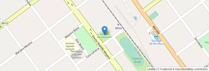 Mapa de ubicacion de Plaza de las provincias en الأرجنتين, Córdoba, Departamento Tercero Arriba, Pedanía Zorros, Municipio De Oliva, Oliva.