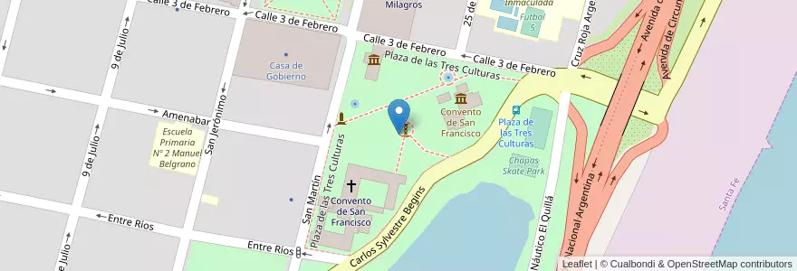 Mapa de ubicacion de Plaza de las Tres Culturas en アルゼンチン, サンタフェ州, Departamento La Capital, Santa Fe Capital, Santa Fe.