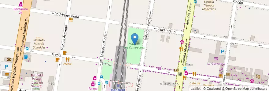 Mapa de ubicacion de Plaza de los Campeones en 阿根廷, 布宜诺斯艾利斯省, Partido De Lomas De Zamora, Banfield.