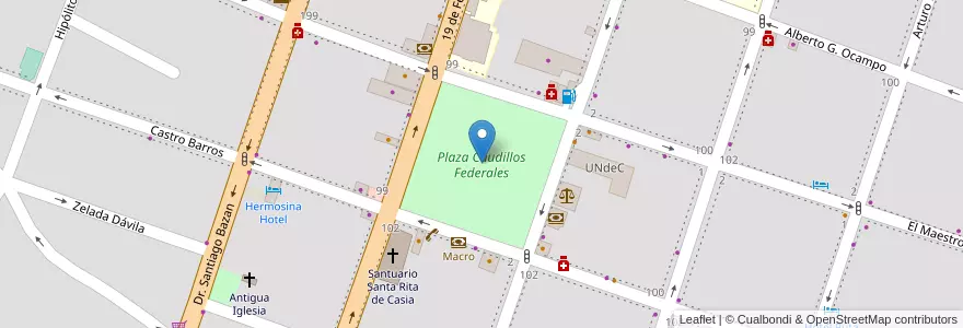 Mapa de ubicacion de Plaza de los Caudillos Federales en アルゼンチン, ラ・リオハ州, Departamento Chilecito, Chilecito.