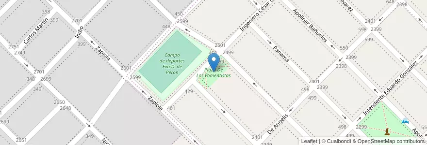 Mapa de ubicacion de Plaza De Los Fomentistas en アルゼンチン, ブエノスアイレス州, Partido De Bahía Blanca, Bahía Blanca.