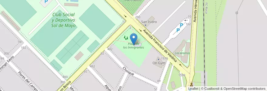 Mapa de ubicacion de Plaza de los Inmigrantes en الأرجنتين, ريو نيغرو, Departamento Adolfo Alsina, Viedma, Viedma.