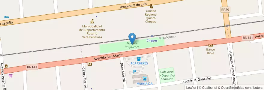 Mapa de ubicacion de Plaza de los Jovenes en アルゼンチン, ラ・リオハ州, Departamento Rosario Vera Peñaloza, Chepes.