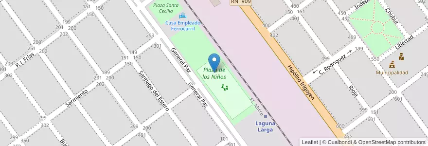 Mapa de ubicacion de Plaza de los Niños en Аргентина, Кордова, Departamento Río Segundo, Pedanía Pilar, Municipio De Laguna Larga, Laguna Larga.