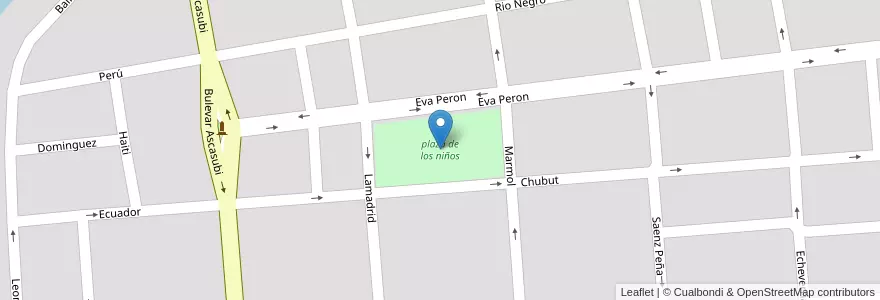 Mapa de ubicacion de plaza de los niños en الأرجنتين, Córdoba, Departamento Unión, Pedanía Bell Ville, Municipio De Bell Ville, Bell Ville.
