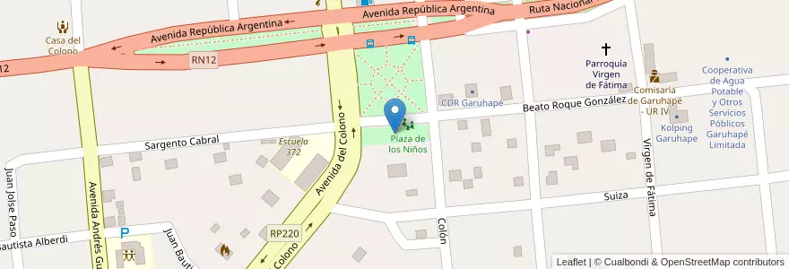 Mapa de ubicacion de Plaza de los Niños en アルゼンチン, ミシオネス州, Departamento Libertador General San Martín, Municipio De Garuhapé.