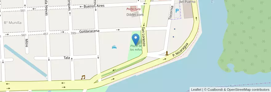 Mapa de ubicacion de Plaza de los niños en الأرجنتين, إنتري ريوس, Departamento Gualeguaychú, Gualeguaychú, Gualeguaychú, Distrito Costa Uruguay Sur.