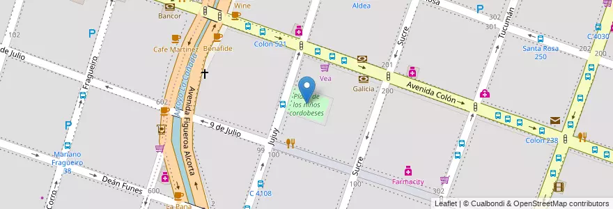 Mapa de ubicacion de Plaza de los niños cordobeses en Argentinië, Córdoba, Departamento Capital, Pedanía Capital, Córdoba, Municipio De Córdoba.