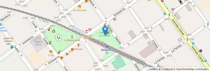 Mapa de ubicacion de Plaza De Los Olmos, Belgrano en 阿根廷, Ciudad Autónoma De Buenos Aires, 布宜诺斯艾利斯.