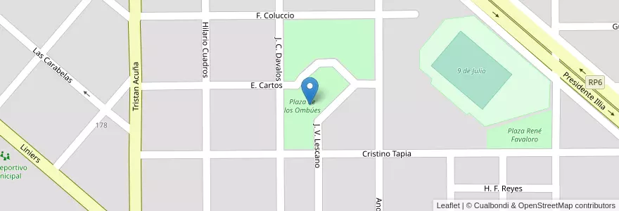 Mapa de ubicacion de Plaza de los Ombúes en 阿根廷, Córdoba, Departamento Tercero Arriba, Municipio De Río Tercero, Pedanía Salto, Río Tercero.