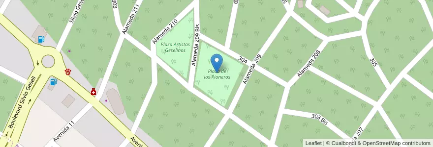 Mapa de ubicacion de Plaza de los Pioneros en アルゼンチン, ブエノスアイレス州, Partido De Villa Gesell.