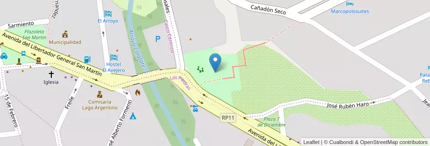 Mapa de ubicacion de Plaza de Los Pioneros en 아르헨티나, 마가야네스이데라안타르티카칠레나주, 칠레, 산타크루스주, El Calafate, Lago Argentino.