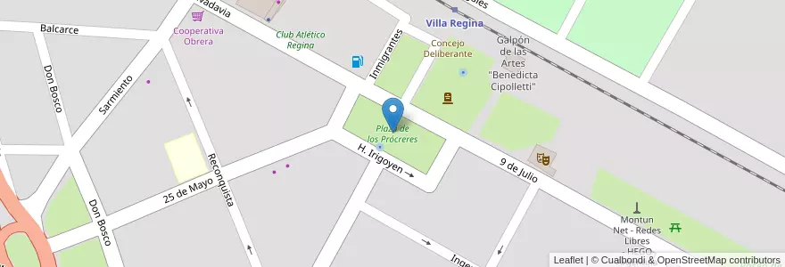Mapa de ubicacion de Plaza de los Prócreres en الأرجنتين, ريو نيغرو, Departamento General Roca, Villa Regina.