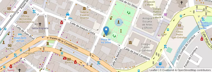 Mapa de ubicacion de Plaza de los Sitios en スペイン, アラゴン州, サラゴサ, Zaragoza, サラゴサ.
