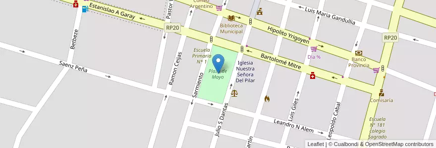 Mapa de ubicacion de Plaza de Mayo en آرژانتین, استان بوئنوس آیرس, Partido De General Paz, Ranchos.